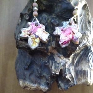 HANDMADE Resin Fall leaf earrings DICHROIC jewelry